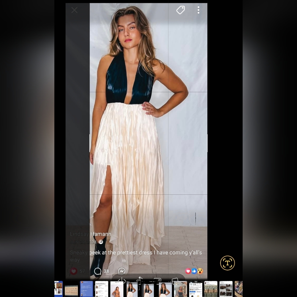 Cream Pleated High-Slit Maxi Skirt
